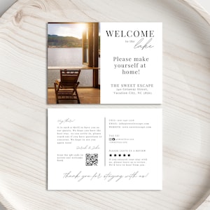 Lake House Airbnb welkomstgastenkaarten, Airbnb welkomstmand bedankkaart met QR-code, Airbnb-sjabloon voor welkomstbericht, VRBO-gasten