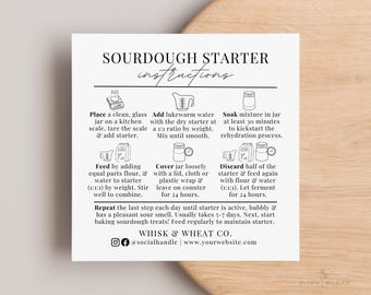 Sourdough Starter Care Instructions, Sourdough Starter Care Card, Sourdough Starter Printable Template Guide, Sourdough Feeding Tips Canva