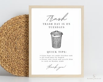 Airbnb Trash Sign, Garbage Day Poster, House Rules Canva Flyer, Airbnb Trash Day Reminder Printable, Recycle Sign, Trash Pickup Sign
