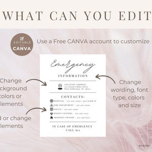 Emergency Contact Sign, Emergency Phone Numbers, Airbnb Emergency Information Sign, Editable Template Canva Emergency Contacts, Just in Case image 6