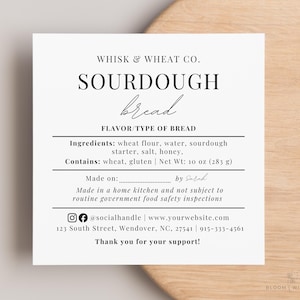 Sourdough Bread Cottage Label, Sourdough Label Template, Sourdough Ingredient Label, Cottage Law Bakery Labels, Sourdough Bread Care Tips
