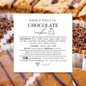 Cake Labels Ingredients, Cottage Food Law Label Template QR, Cottage Food Label Desserts, Cottage Law Sticker, Home Bakery Label Canva