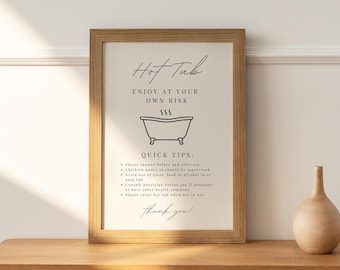 Hot Tub Sign For Airbnb, Editable Airbnb Hot Tub Rules Template Canva, Air Bnb Rules, Airbnb Signs Boho, Airbnb Pool Rules, VRBO Host Decor