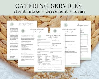 Contrato de prestação de serviços de catering, Contrato de catering, Cadastro de clientes, Planejamento de catering para eventos, Modelos de negócios editáveis do Canva
