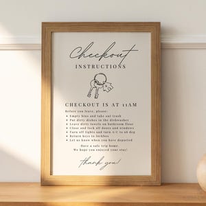 Lista kontrolna Airbnb Check Out, Instrukcje Airbnb Check Out Sign Canva Template, Lista kontrolna Checkout Rental Vacation, Zasady pensjonatu STR