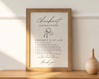 Airbnb Check Out List, Airbnb Check Out Instructions Sign Canva Template, Vacation Rental Checkout Checklist, Guest House Rules STR