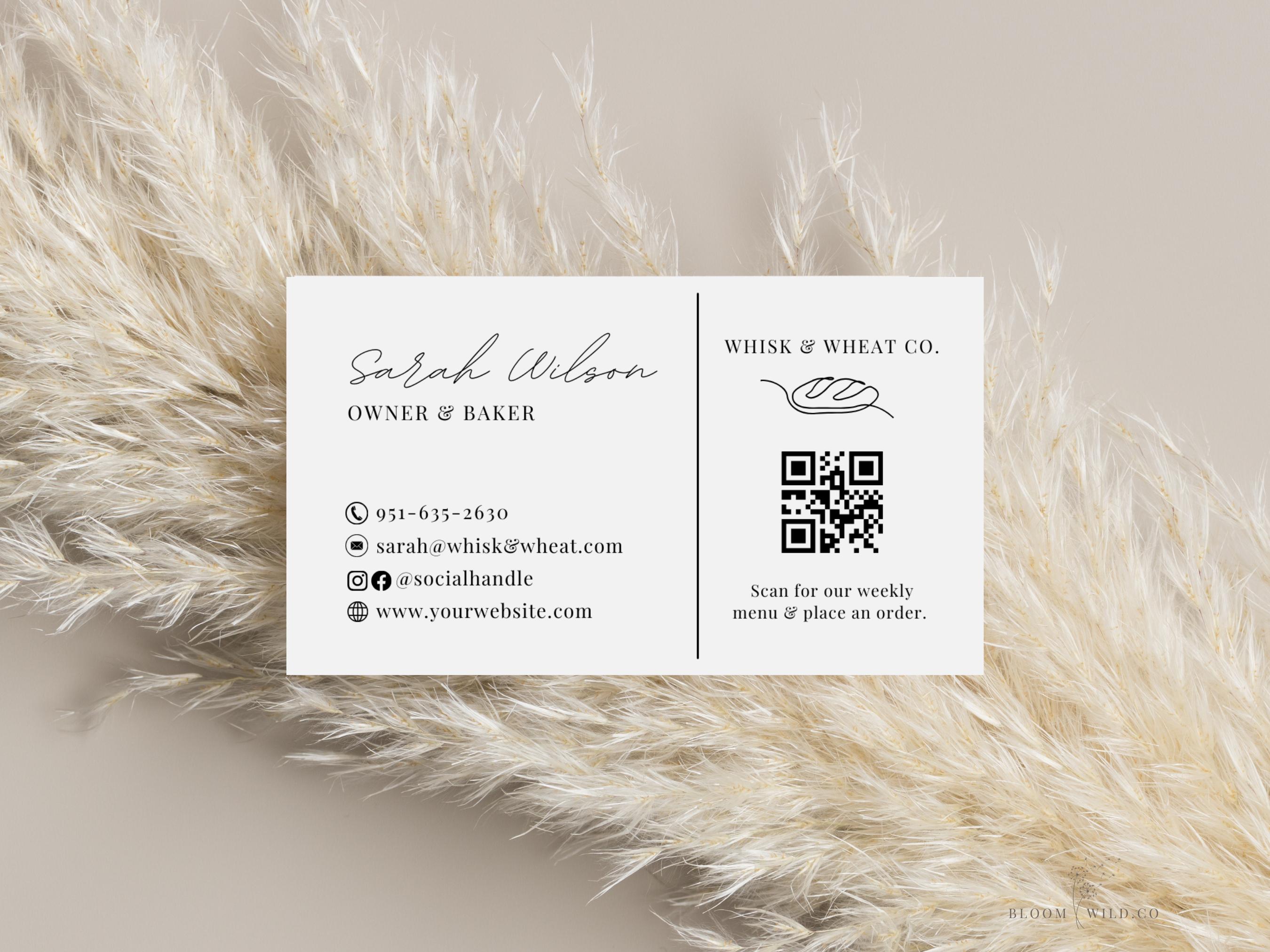 Business Cards for Home Bakery, Sourdough Business Card Editable Template, Bakery Business Cards Boho, Cottage Law Micro Bakery Card Canva