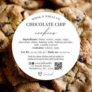 Cottage Law Label Aufkleber, Cottage Law Cookie Etikett, Etikett für Kekszutaten, Cottage Law Bäckerei Etikett, Cottage Food Law Etikettenvorlage QR