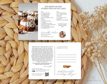 Receitas para cartões postais de outono do setor imobiliário, dicas para corretores de imóveis em novembro, agradecimento com bolo Bundt, mala direta editável para agentes de outono.