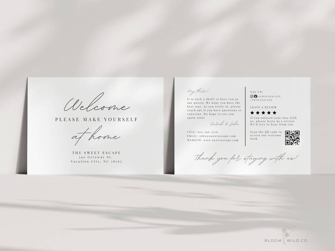 Welcome Message For Rbnb Airbnb Welcome Guest Cards, Airbnb Welcome Basket Thank You Card With ...