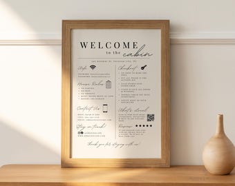 Airbnb Welcome Sign For Cabin, Airbnb Cabin Template, Mountain Airbnb House Rules, Qr Code for STR Welcome Book, Guest Arrival Poster Canva