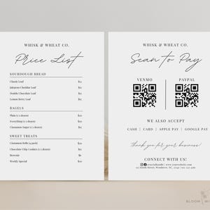 Sauerteig Preisliste, Scan To Pay Bäckerei 2 QR, Bäckerei Menü Vorlage Canva, Bäckerei Preisliste und Scan to Pay Bundle, Craft Show Scan To Pay