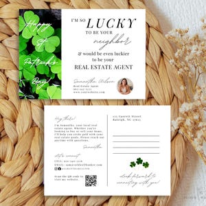 März-Immobilienpostkarte, St Patricks Day Realtor Farming-Vorlage, März-Immobilienmarketing, Makler Pop By Spring Mailer