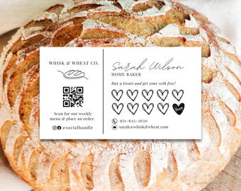 Sauerteig Geschäfts- und Treuekarten Vorlage mit QR-Code, Visitenkarten für die Bäckerei zu Hause, Treuekarten für die Bäckerei, Cottage Law Bakery Card
