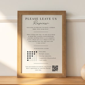 Airbnb-sterrenwaardering, Google Review Canva-sjabloon, Air bnb Review-bord met QR-code, laat ons een recensie achter QR-code, 5-sterrenbeoordeling Vakantiewoning