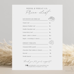 Sourdough Bakery Menu, Sourdough Price List, Bakery Menu Template Canva, Home Bakery Price List QR, Sweet Treats Price List, Craft Show Menu
