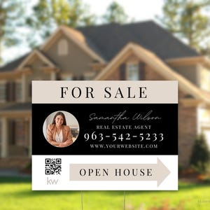 Open House Signs Directional, Real Estate Sign Qr Code, Personalized Realtor Yard Sign Canva Template, Modern Luxury Real Estate Arrow Sign
