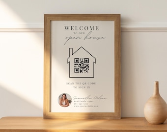 Welcome To Our Open House Sign, Open House Sign in QR code, Brokers Open House Sign In with Qr Code, Luxury Real Estate Flyer Open House