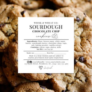 Rótulo de biscoito Cottage Law, rótulos de biscoito com ingredientes, rótulo de padaria Cottage Law, rótulo de comida Cottage, rótulos de padaria de biscoito de fermento natural