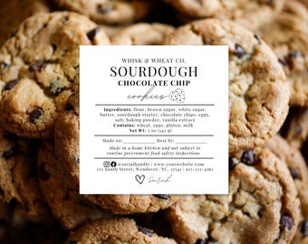 Etiquetas para galletas de Cottage Law, etiquetas para galletas con ingredientes, etiquetas para panadería de Cottage Law, etiquetas para alimentos de Cottage, etiquetas para panadería de galletas de masa madre