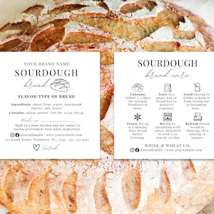 Mini lot de cartes d'entretien pour le pain au levain et d'étiquettes d'ingrédients, étiquettes de boulangerie Cottage Law, instructions d'entretien du levain, modèle de pain au levain