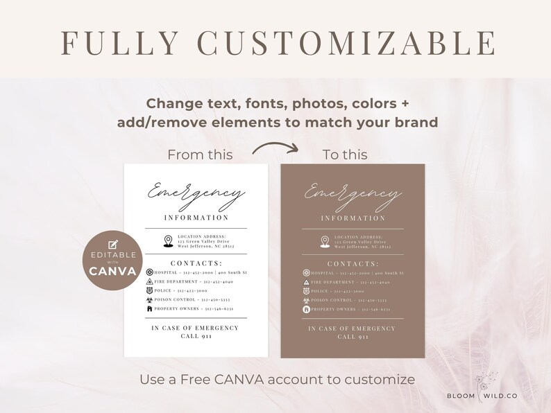 Emergency Contact Sign, Emergency Phone Numbers, Airbnb Emergency Information Sign, Editable Template Canva Emergency Contacts, Just in Case image 4
