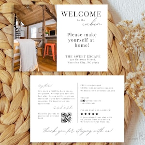 Cartes de bienvenue pour cabine Airbnb, Cartes de bienvenue Airbnb, Code QR de carte de remerciement pour panier de bienvenue Airbnb, Modèle de message de bienvenue Airbnb