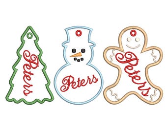 Etiquetas de presente com apliques de Natal In The Hoop, conjunto com 3, desenhos bordados à máquina, 5 tamanhos cada, PES DST JEF, incluindo download digital