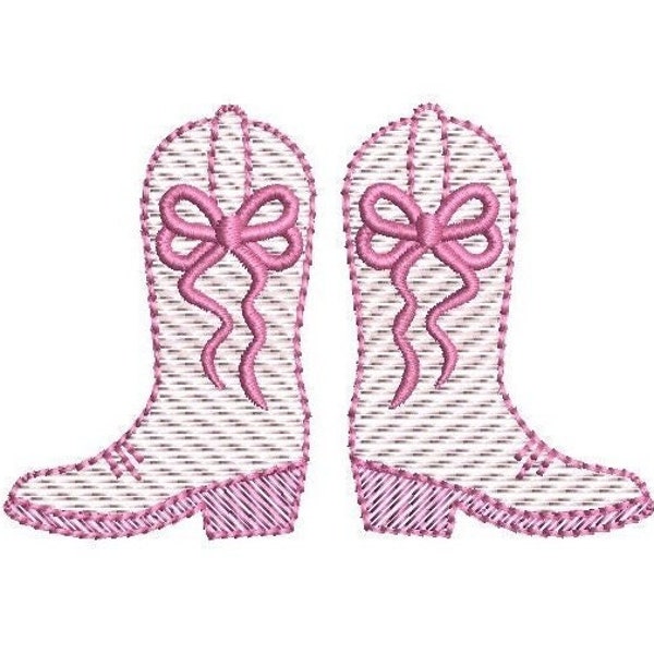 Cowgirl Boot & Bow Sketch Style, Machine Embroidery Design, 4 Sizes, PES DST JEF Incl Digital Instant Download