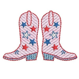 Cowboy Boot Stars Sketch Style, Machine Embroidery Design, 4 Sizes, PES DST JEF Incl Digital Instant Download