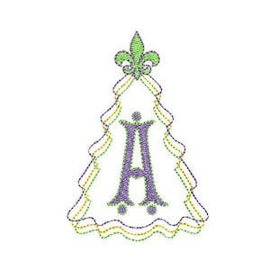 Christmas Tree Cajun Mardi Gras Style Monogram Squiggle Frame 3 Sizes Classic Machine Embroidery Design PES DST JEF Included