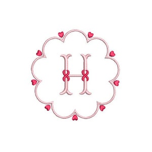Scalloped with Hearts Monogram  Frame Machine Embroidery Design 3 Sizes Classic Preppy