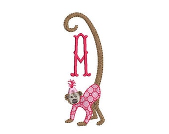 Chinoiserie Monkey Chic Machine Embroidery Design, 2 Sizes, PES DST JEF Incl Digital Instant Download