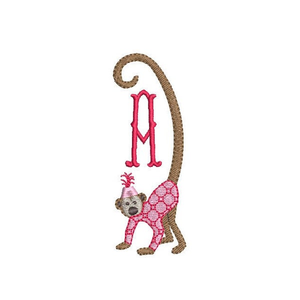 Chinoiserie Monkey Chic Machine Embroidery Design, 2 Sizes, PES DST JEF Incl Digital Instant Download