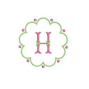 Scalloped with Dots Monogram Frame 3 Sizes Classic Preppy Machine Embroidery Design Instant Download