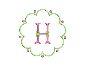 Cadre monogramme festonné à pois 3 tailles Motif de broderie machine preppy classique Téléchargement immédiat