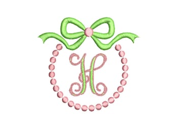 Cadre monogramme perles et noeud 4 tailles Motif de broderie machine preppy classique