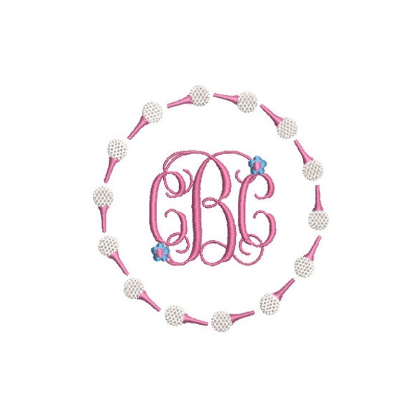 Golf Tees Balls Preppy Monogram Frame Machine Embroidery Design, 3 Sizes PES DST JEF++ Incl Digital Instant Download