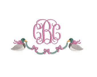 Mallard Girl Ducks Bows & Vine Garland Banner Bunting Swag Frame Machine Embroidery Design 3 Sizes Digital Instant Download