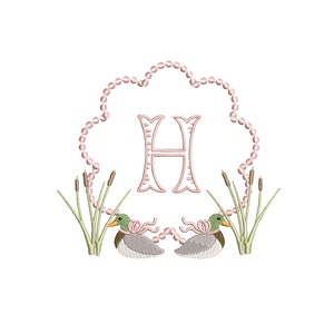 Mallard Girl Duck Pearls Cat Tails Reeds Frame Machine Embroidery Design 3 Sizes PES DST JEF Incl Digital Instant Download