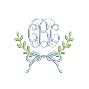Laurel & Bow Monogram Frame, Embroidery Design, PES++ Digital Download, 8 Sizes