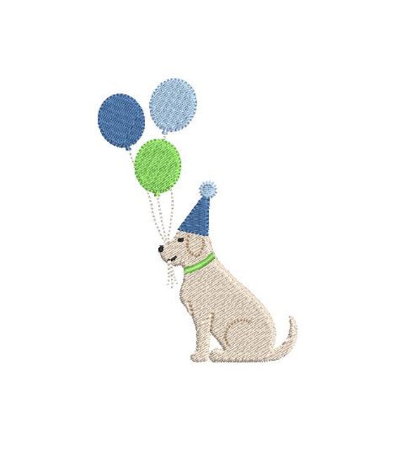 Birthday Party Dog Balloons Machine Embroidery Design 5 Sizes  