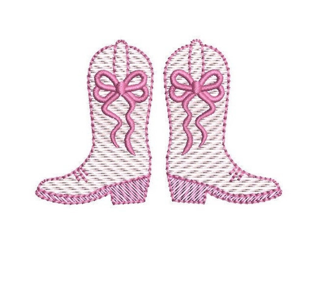 Cowgirl Boot &amp; Bow Sketch Style, Machine Embroidery Design, 4 Sizes ...