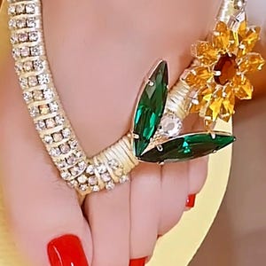 Sunflower Flip Flop Handmade Sandal Yellow Crystal Flat Lightweight Gift Custom Summer Look Resort Birthday Fun Style Beach Vacation Chic