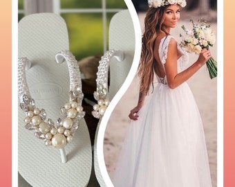 Engagement Gift Sandal Personalized Faux Pearl Sandal for Bridesmaid Party Unique Bride to Be Open Toe Flip Flop Handmade Bridal Flip Flop