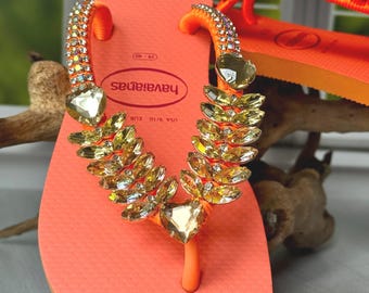 Coral Strass Braut Flip Flops, Handgefertigte Glitzernde Hochzeitssandalen