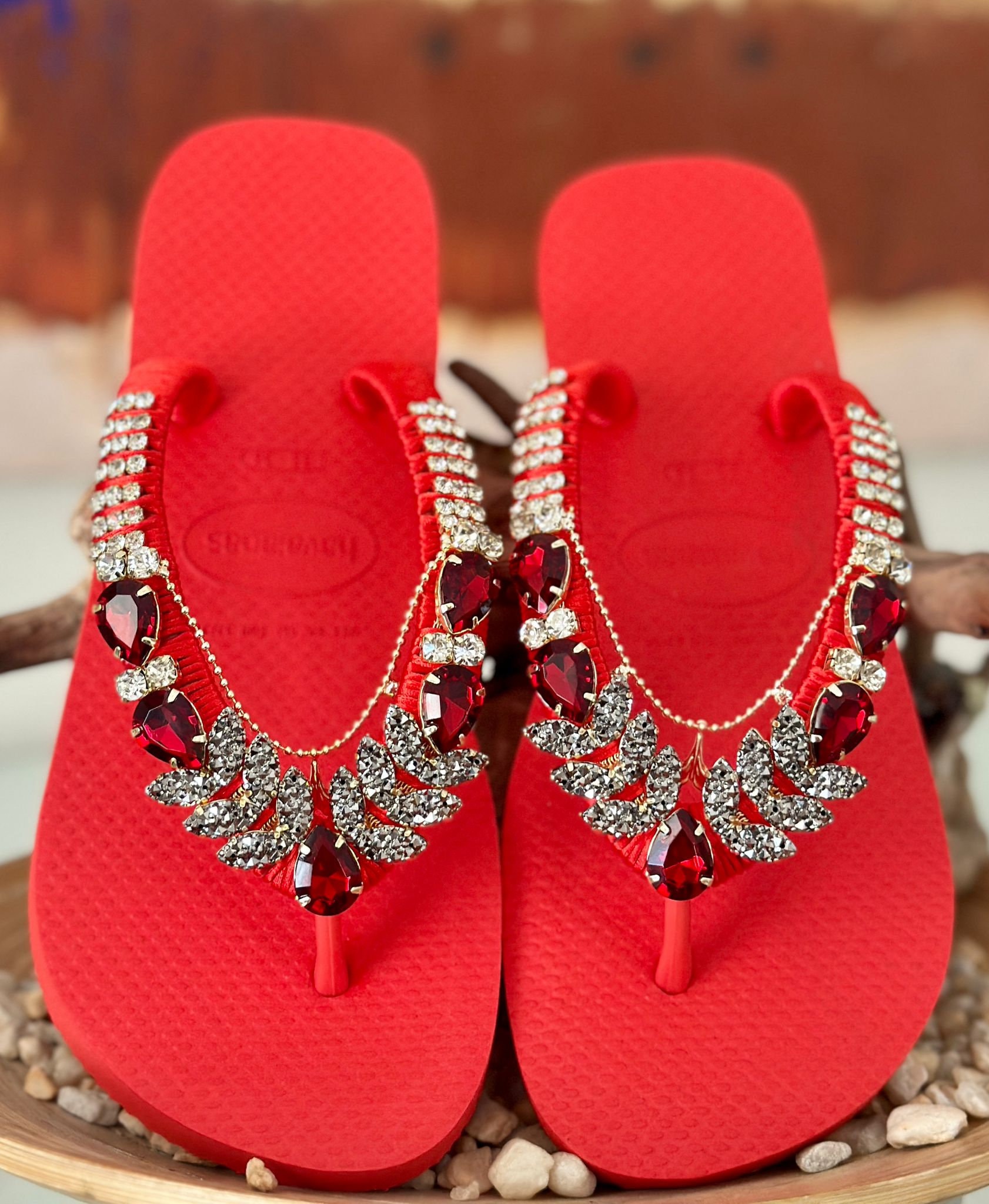 Red rhinestone flip best sale flops