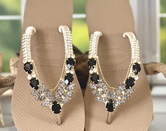 Handmade Crystal Rhinestone Flip Flops: Elegant Beach Wedding Sandals