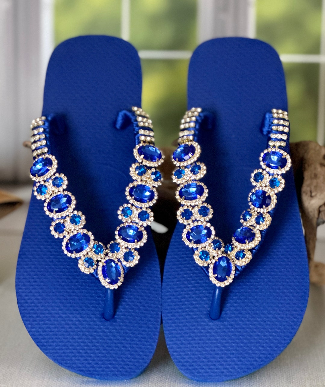 Royal Blue Flip Flops / Fancy Sandals / Summer Shoes / Women Etsy