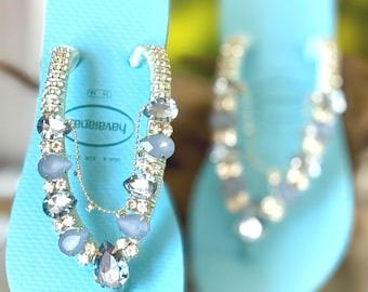 Aqua Strass Braut Flip Flops, Handgefertigte Hochzeit Sandalen